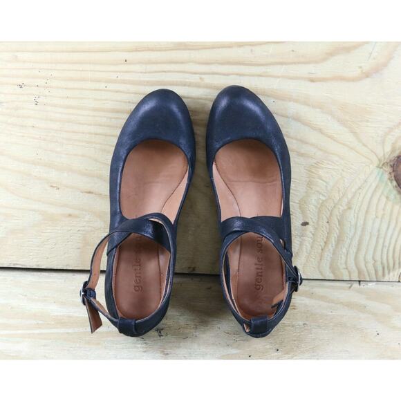 New Gentle Souls Womens Sandals 6.5M Black Leather Funtastic Wedge Kenneth Cole - Picture 4 of 8